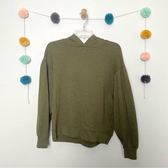 Madewell Pleat-Sleeved Olive Hoodie - Picture 1 of 7